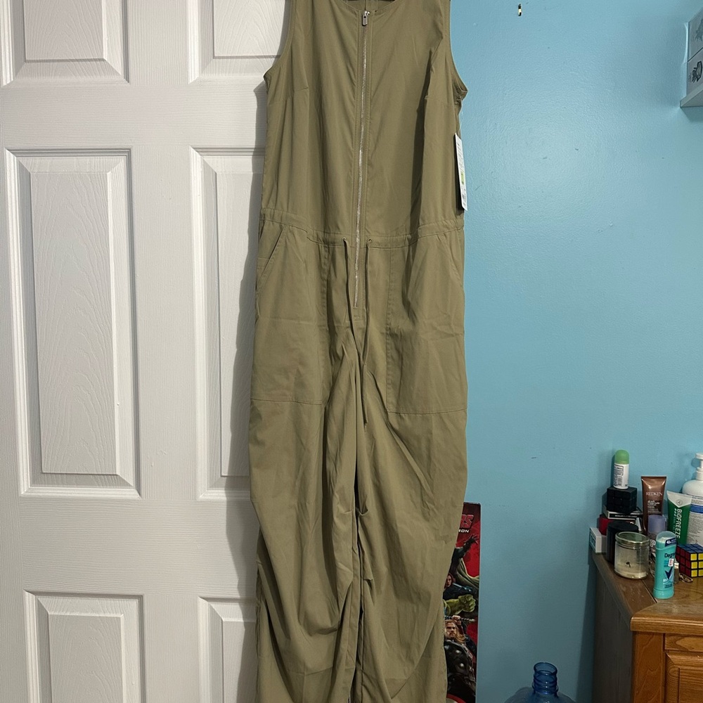 Athleta Khaki Sleeveless Jumpsuit